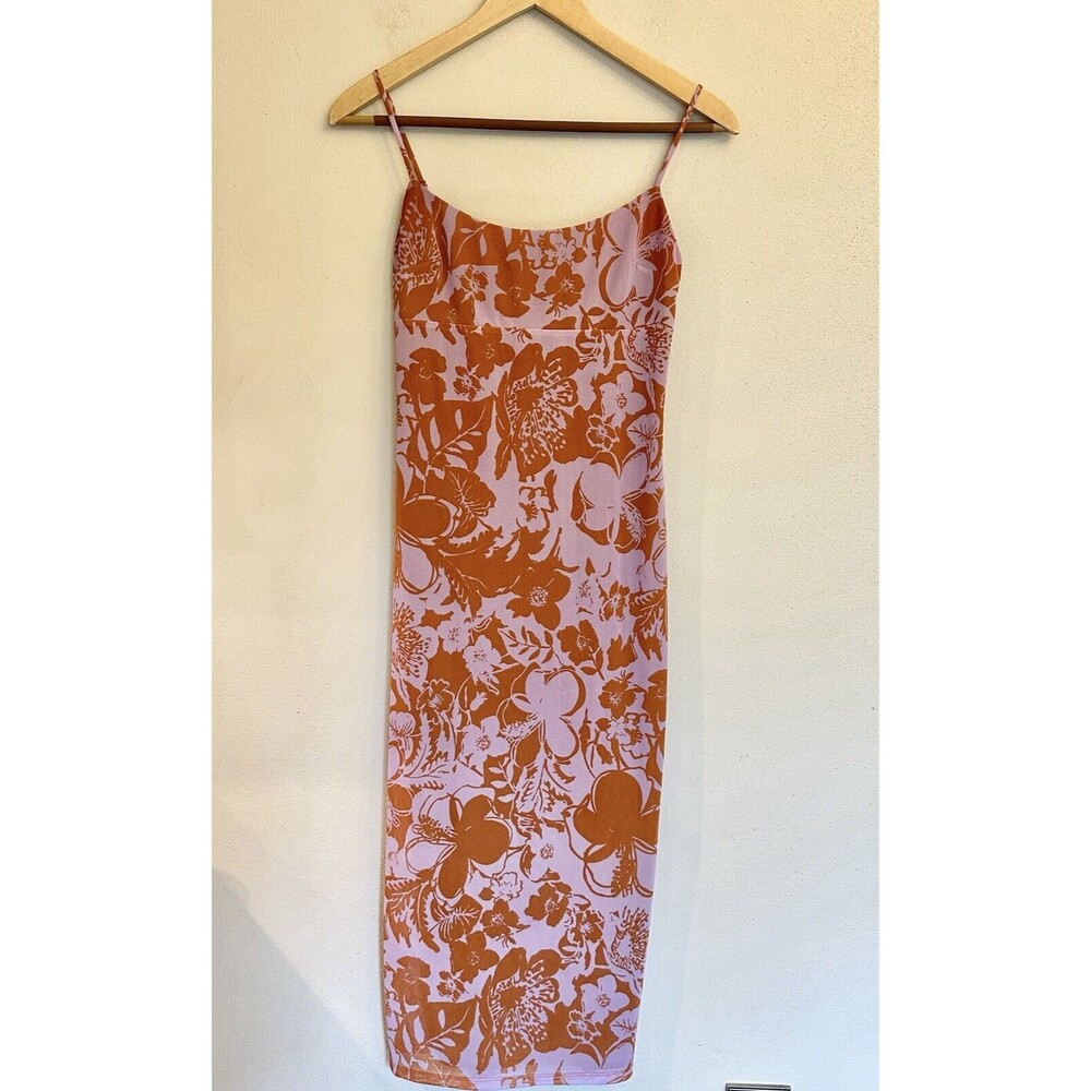 WAYF Purple Floral‎ Slip style midi lined Mesh with slit on side size S